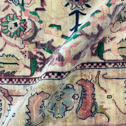 Yellow and Green, Pure Wool Antique Khotan Handknotted 6.1x8.6Ft 186x208Cms Area Rug