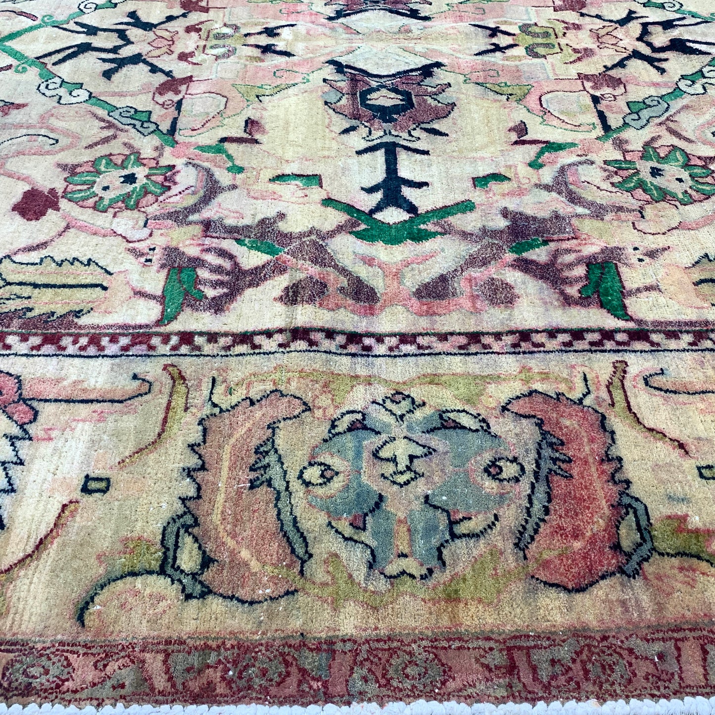 Yellow and Green, Pure Wool Antique Khotan Handknotted 6.1x8.6Ft 186x208Cms Area Rug