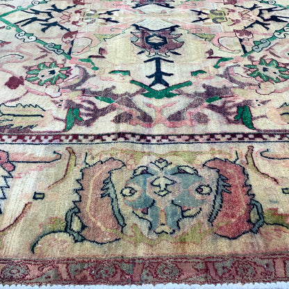 Yellow and Green, Pure Wool Antique Khotan Handknotted 6.1x8.6Ft 186x208Cms Area Rug