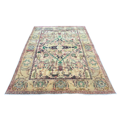 Yellow and Green, Pure Wool Antique Khotan Handknotted 6.1x8.6Ft 186x208Cms Area Rug