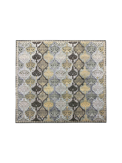 Gold and Silver, Silk and Wool Oxidized Assorted Transitional Damask Handknotted 7.7x7.11Ft 233x243Cms Area Rug