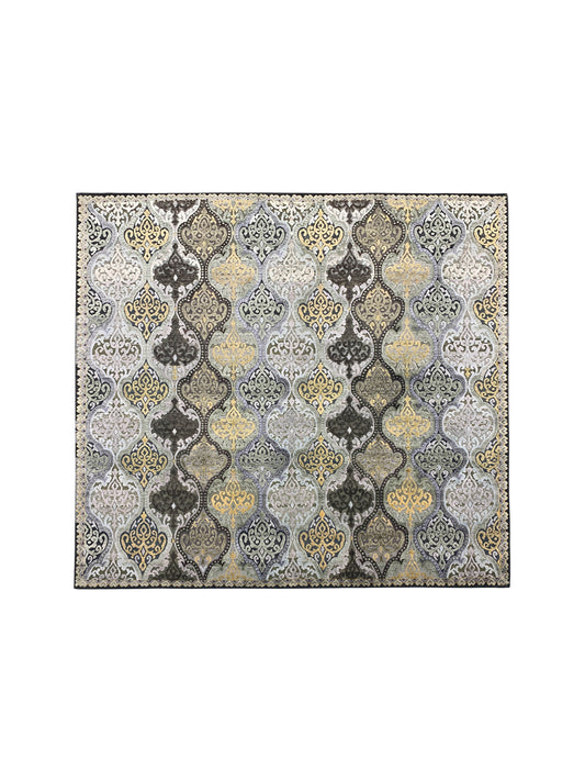 Gold and Silver, Silk and Wool Oxidized Assorted Transitional Damask Handknotted 7.7x7.11Ft 233x243Cms Area Rug