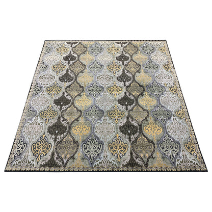 Gold and Silver, Silk and Wool Oxidized Assorted Transitional Damask Handknotted 7.7x7.11Ft 233x243Cms Area Rug