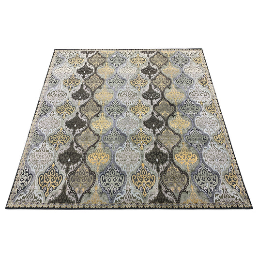 Gold and Silver, Silk and Wool Oxidized Assorted Transitional Damask Handknotted 7.7x7.11Ft 233x243Cms Area Rug