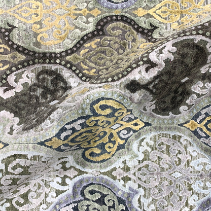 Gold and Silver, Silk and Wool Oxidized Assorted Transitional Damask Handknotted 7.7x7.11Ft 233x243Cms Area Rug