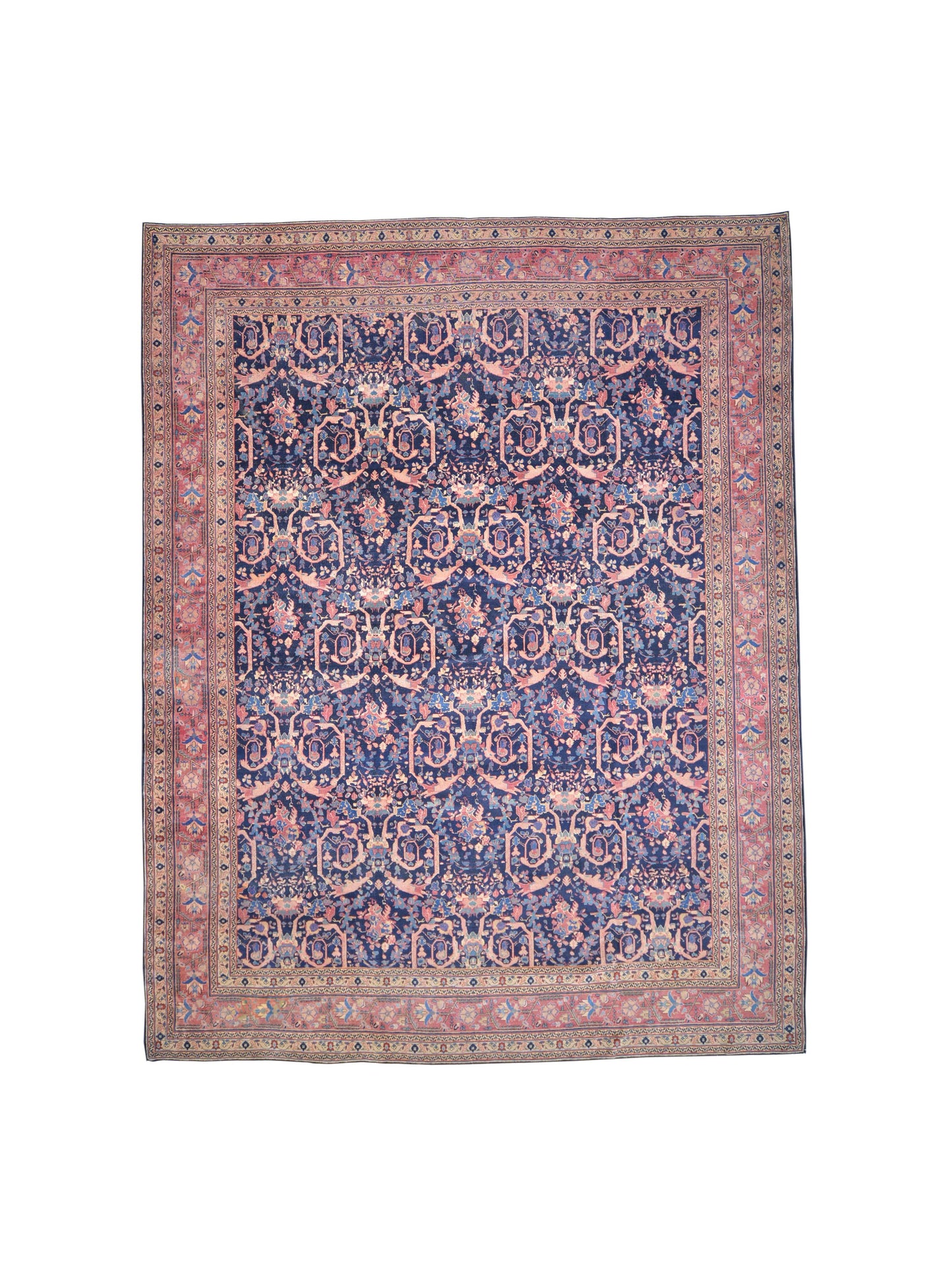 Red and Blue, Pure Wool Antique Handknotted 11.0x14.0Ft 355x427Cms Area Rug