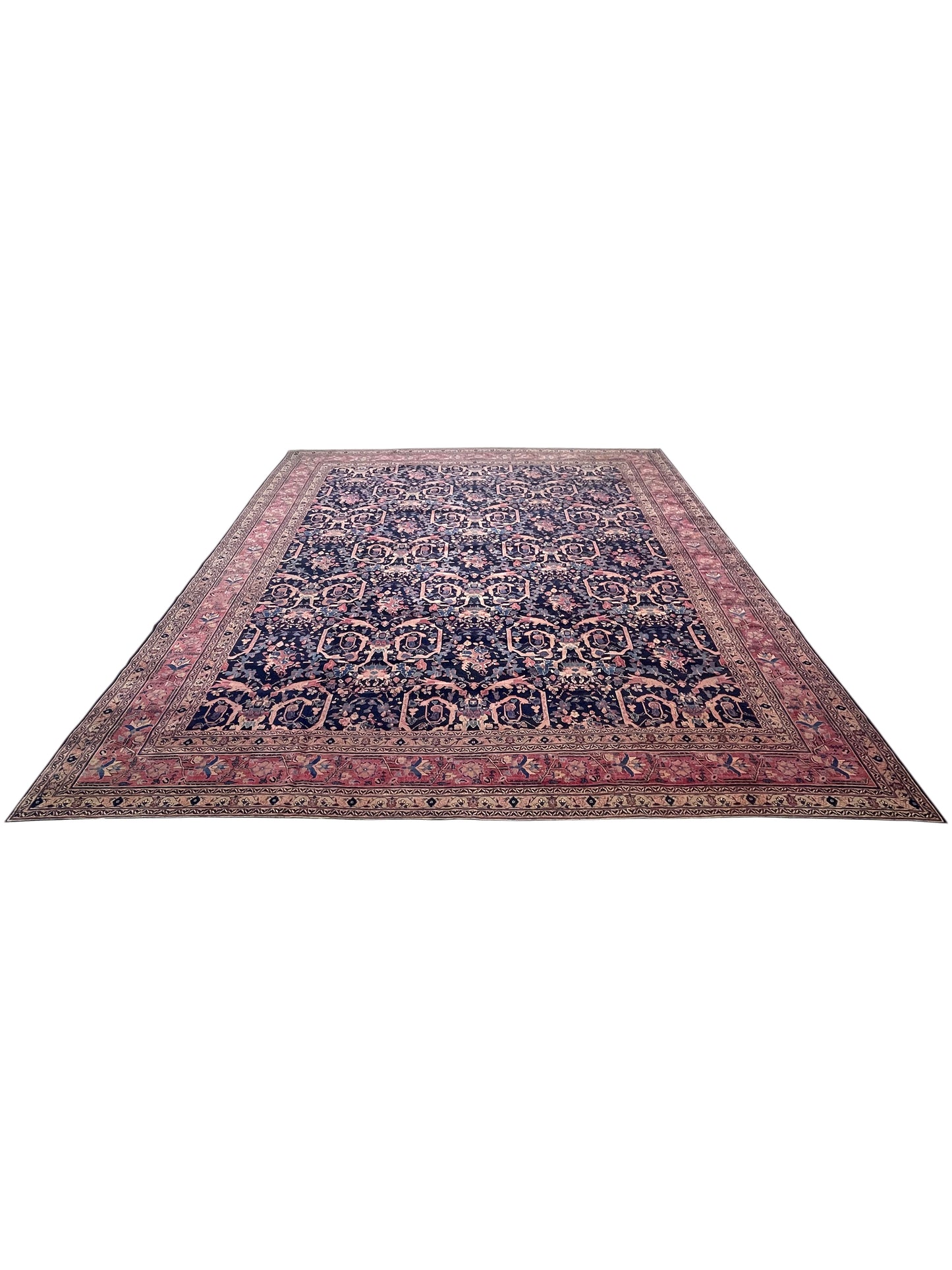 Red and Blue, Pure Wool Antique Handknotted 11.0x14.0Ft 355x427Cms Area Rug