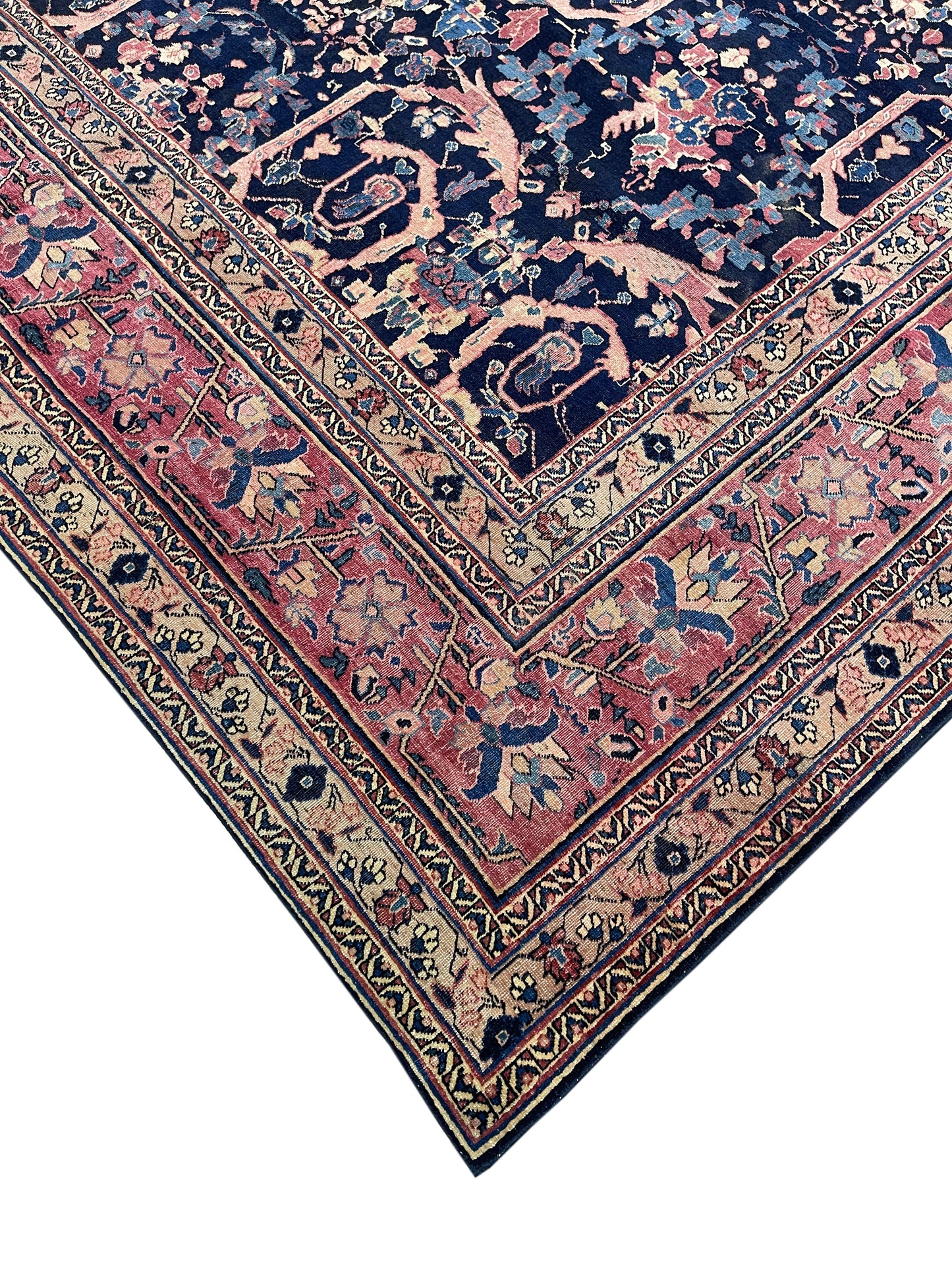 Red and Blue, Pure Wool Antique Handknotted 11.0x14.0Ft 355x427Cms Area Rug