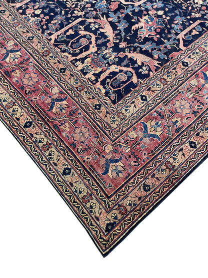 Red and Blue, Pure Wool Antique Handknotted 11.0x14.0Ft 355x427Cms Area Rug