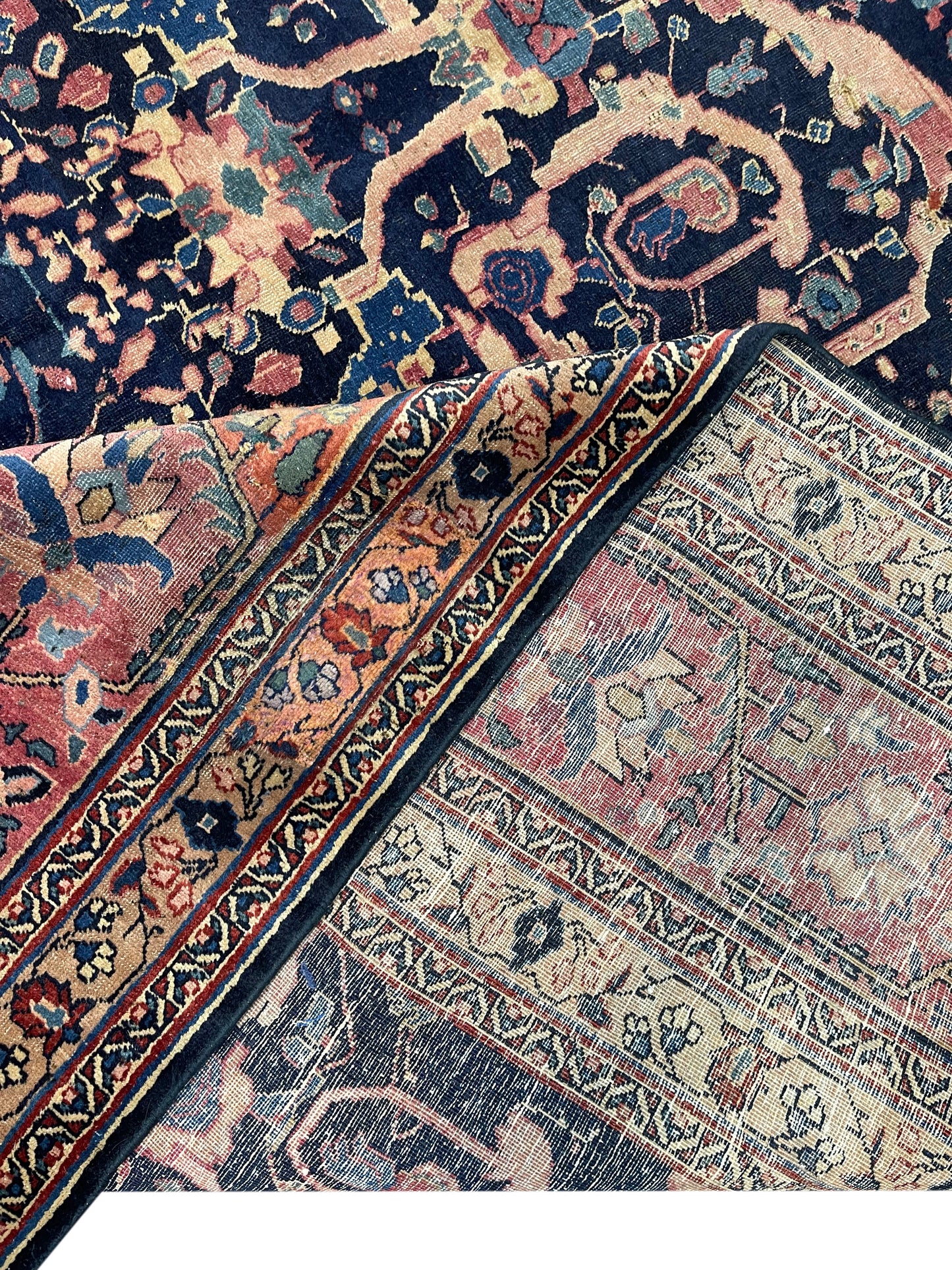 Red and Blue, Pure Wool Antique Handknotted 11.0x14.0Ft 355x427Cms Area Rug