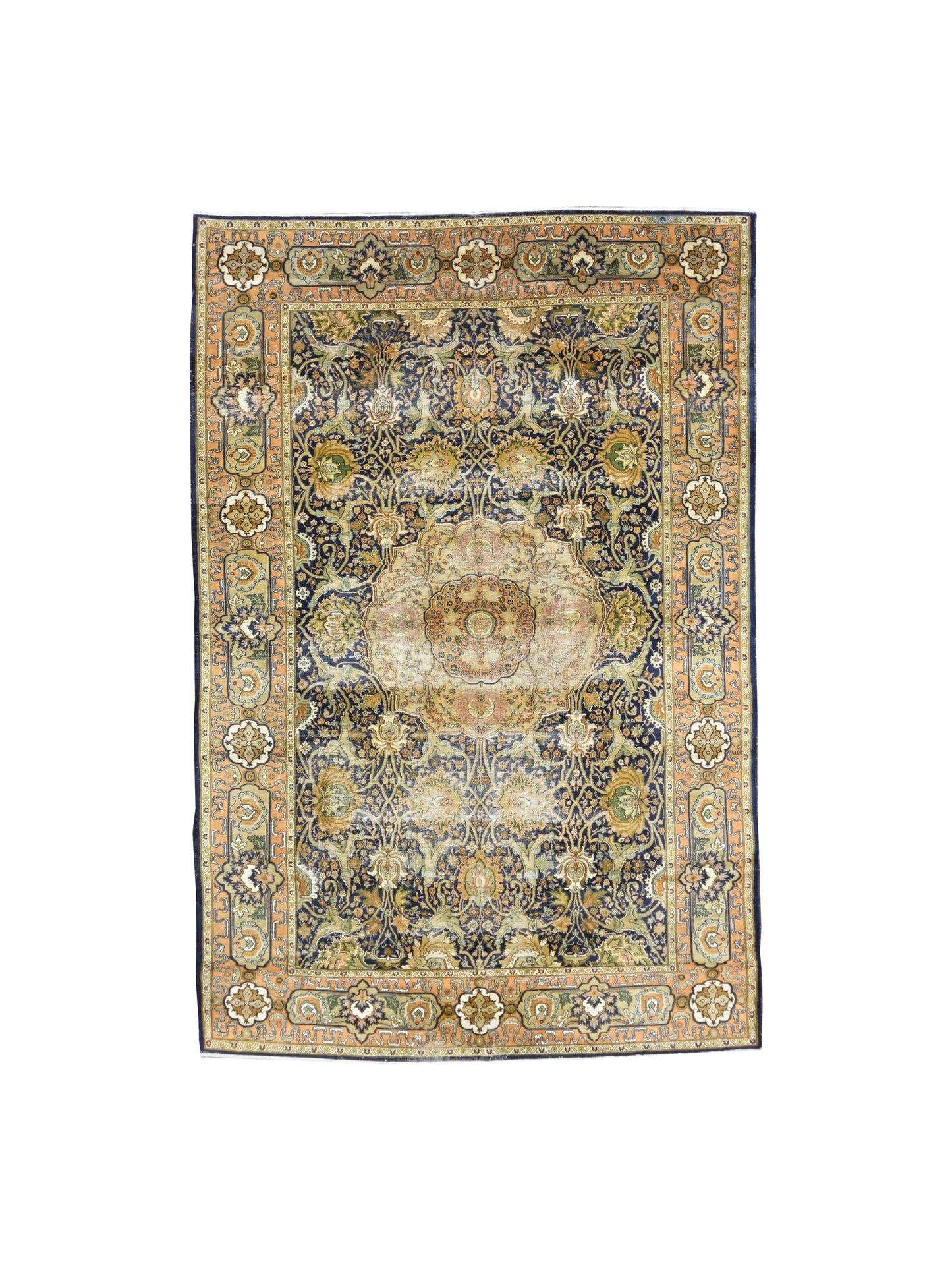 Black and Green, Pure Wool Antique Khotan Handknotted 6.1x9.7Ft 185x290Cms Area Rug