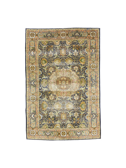 Black and Green, Pure Wool Antique Khotan Handknotted 6.1x9.7Ft 185x290Cms Area Rug