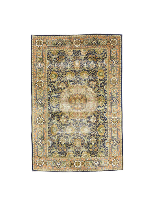 Black and Green, Pure Wool Antique Khotan Handknotted 6.1x9.7Ft 185x290Cms Area Rug