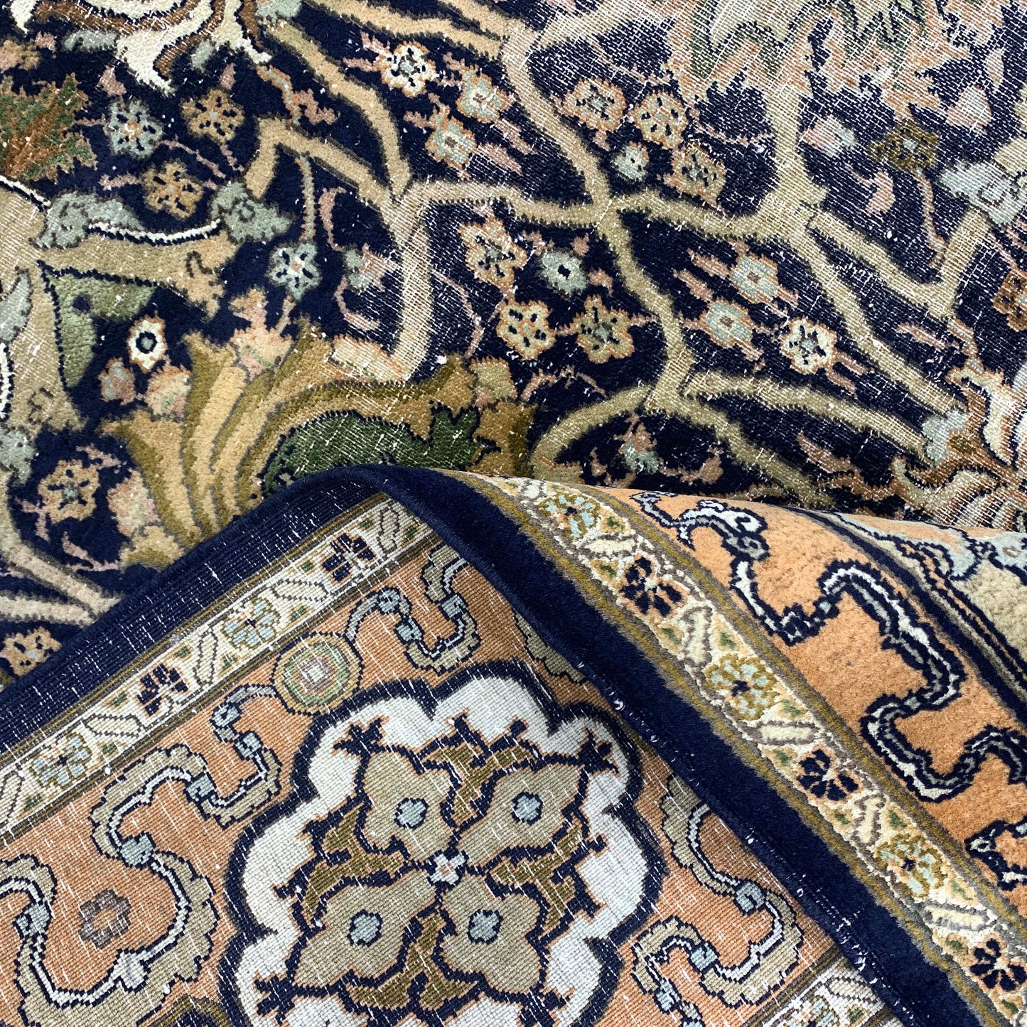 Black and Green, Pure Wool Antique Khotan Handknotted 6.1x9.7Ft 185x290Cms Area Rug