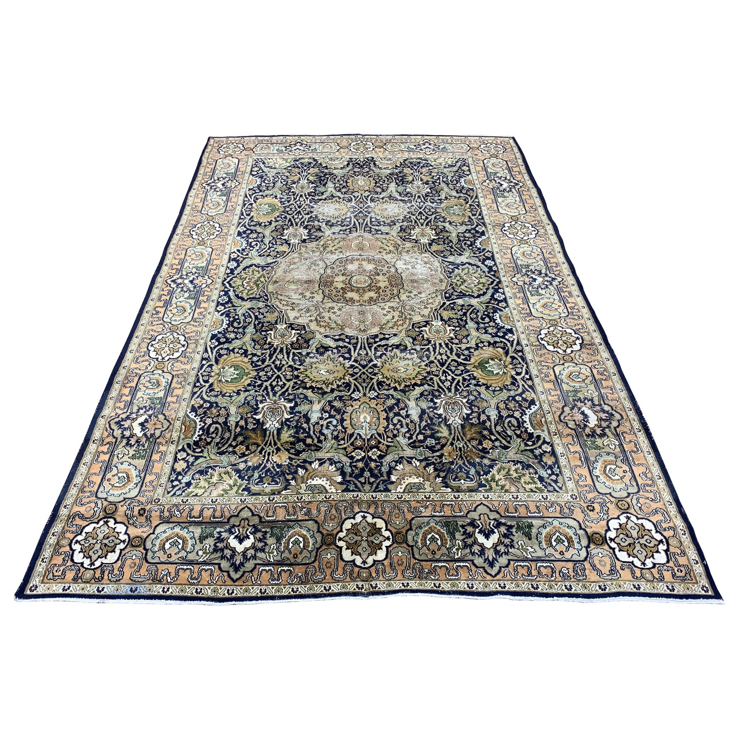 Black and Green, Pure Wool Antique Khotan Handknotted 6.1x9.7Ft 185x290Cms Area Rug