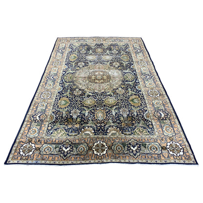 Black and Green, Pure Wool Antique Khotan Handknotted 6.1x9.7Ft 185x290Cms Area Rug