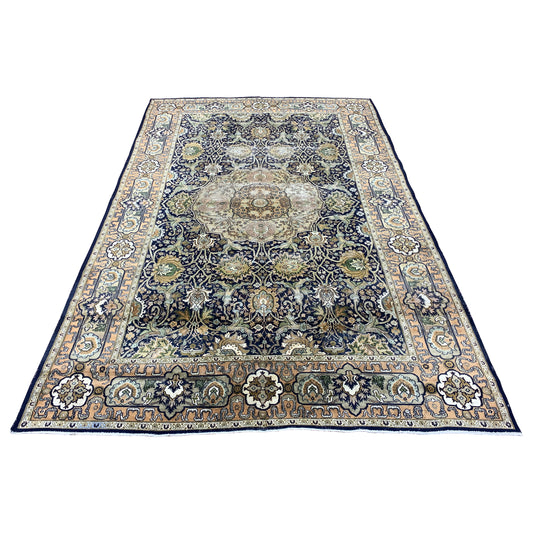 Black and Green, Pure Wool Antique Khotan Handknotted 6.1x9.7Ft 185x290Cms Area Rug