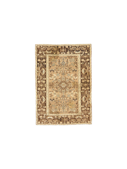 Brown and Camel, Pure Cotton Antique Khotan Handknotted 4.5x6.3Ft 134x190Cms Area Rug