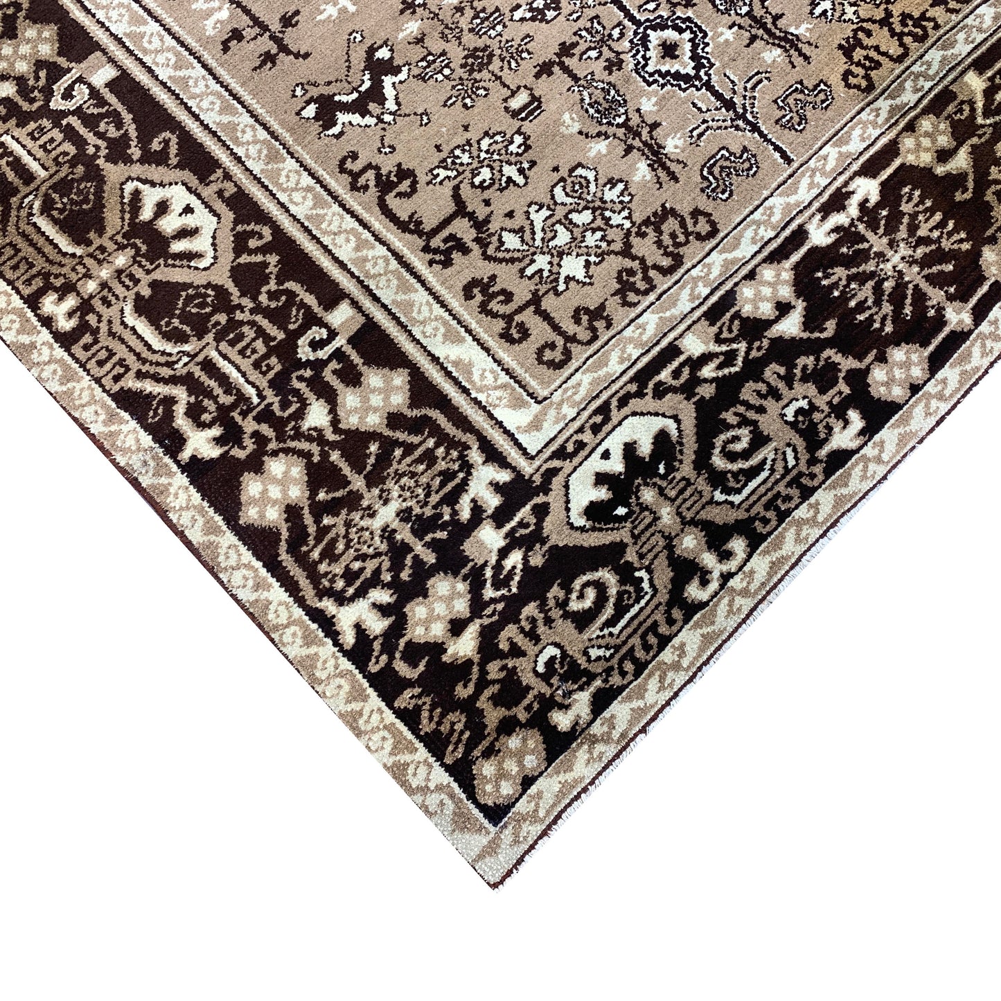 Brown and Camel, Pure Cotton Antique Khotan Handknotted 4.5x6.3Ft 134x190Cms Area Rug