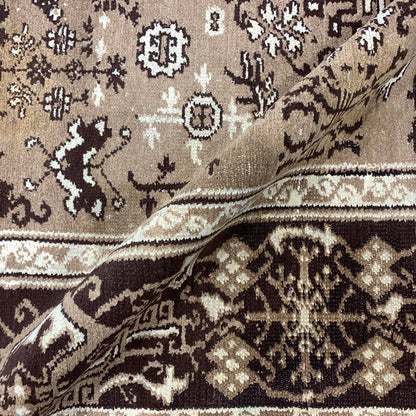 Brown and Camel, Pure Cotton Antique Khotan Handknotted 4.5x6.3Ft 134x190Cms Area Rug