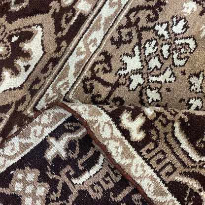 Brown and Camel, Pure Cotton Antique Khotan Handknotted 4.5x6.3Ft 134x190Cms Area Rug