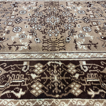 Brown and Camel, Pure Cotton Antique Khotan Handknotted 4.5x6.3Ft 134x190Cms Area Rug
