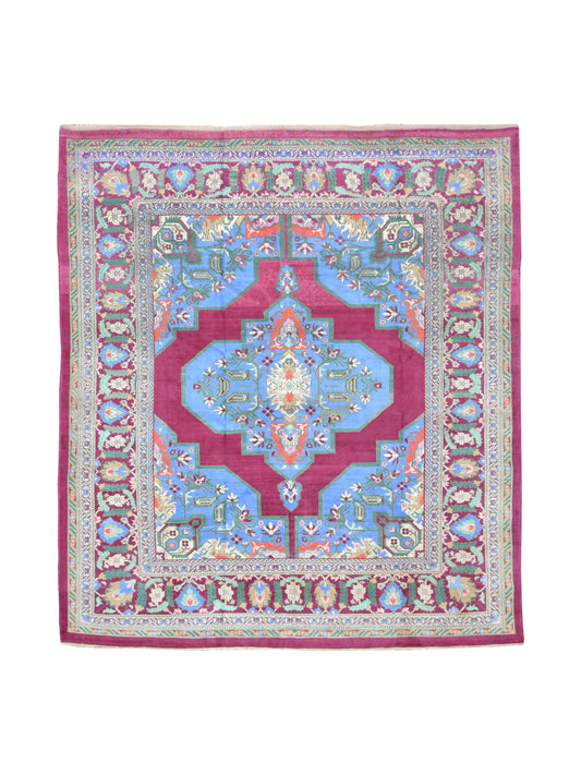 Blue and Magenta, Pure Wool Antique Tebriz Khotan Handknotted 7.2X12.0Ft 280X390Cms Area Rug