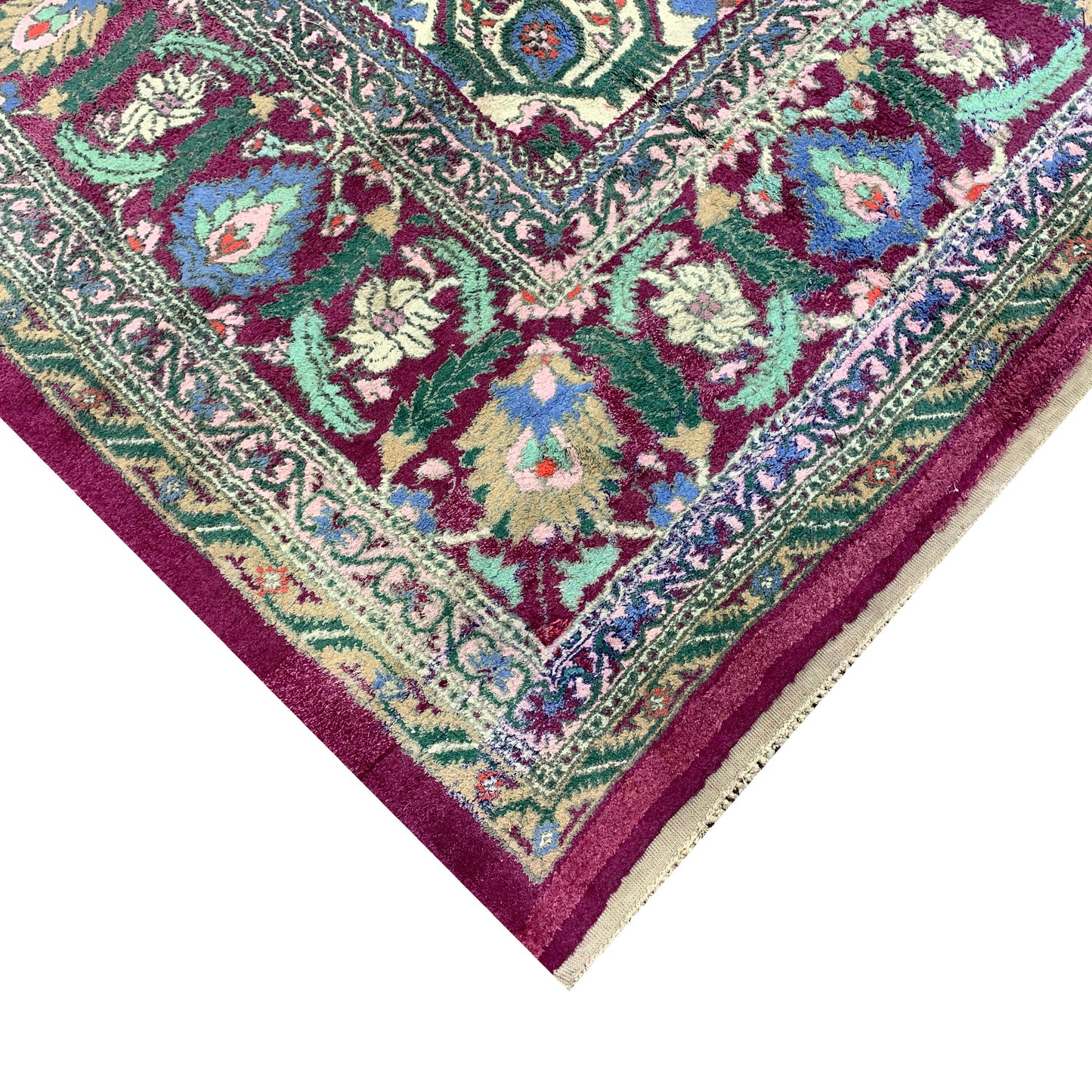 Blue and Magenta, Pure Wool Antique Tebriz Khotan Handknotted 7.2X12.0Ft 280X390Cms Area Rug