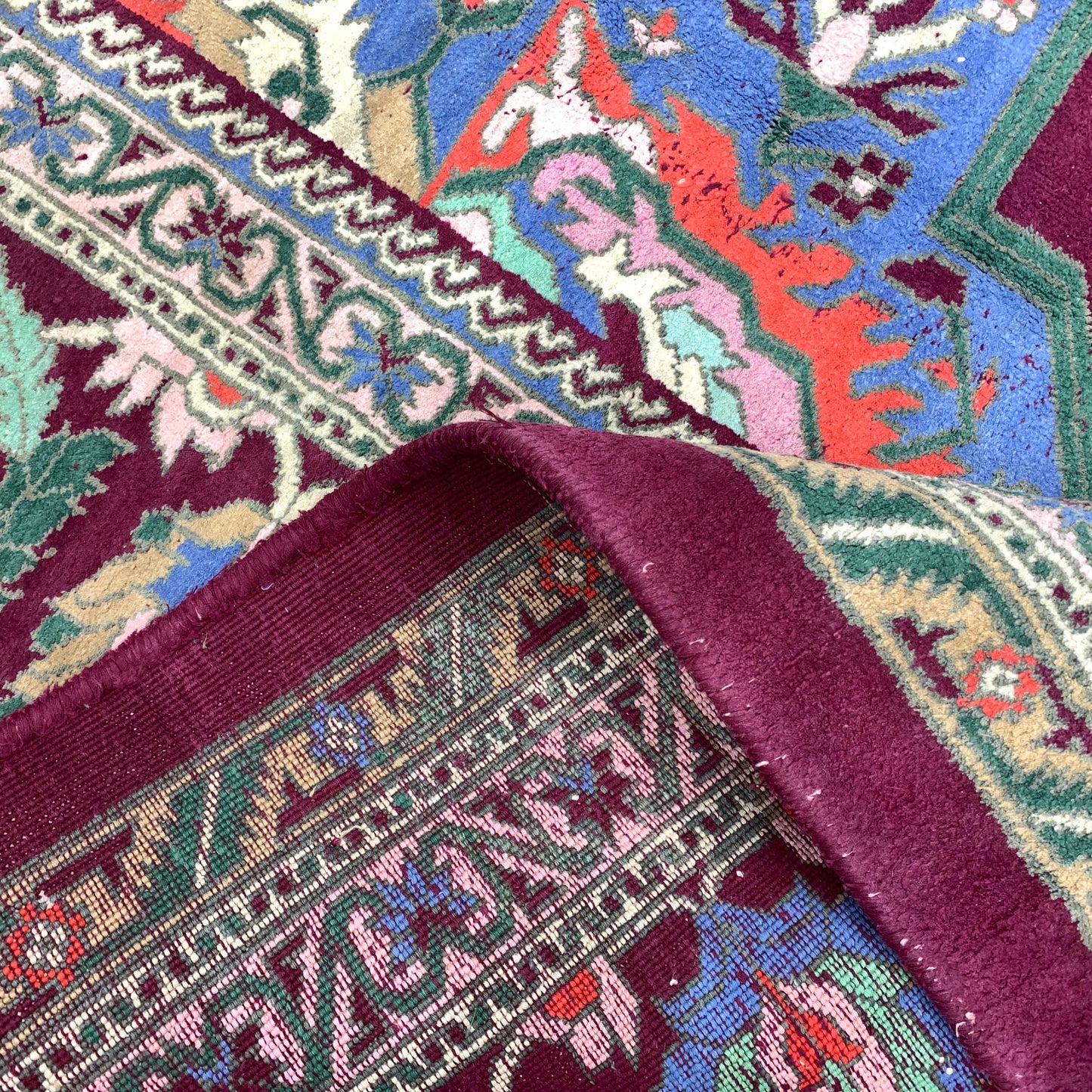 Blue and Magenta, Pure Wool Antique Tebriz Khotan Handknotted 7.2X12.0Ft 280X390Cms Area Rug
