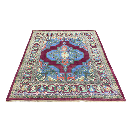 Blue and Magenta, Pure Wool Antique Tebriz Khotan Handknotted 7.2X12.0Ft 280X390Cms Area Rug