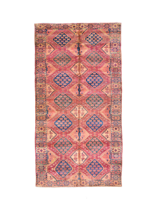 Red and Blue, Pure Wool Antique Khotan Handknotted 5.1x10.3Ft 156x302Cms Area Rug