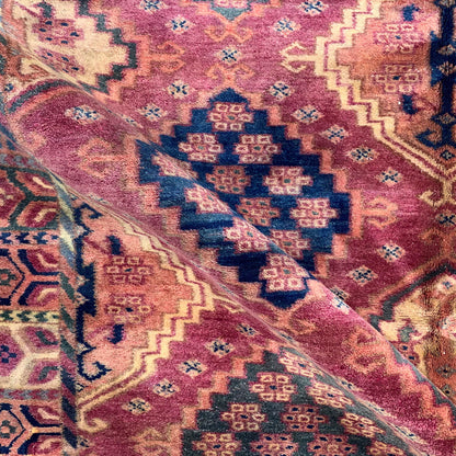 Red and Blue, Pure Wool Antique Khotan Handknotted 5.1x10.3Ft 156x302Cms Area Rug