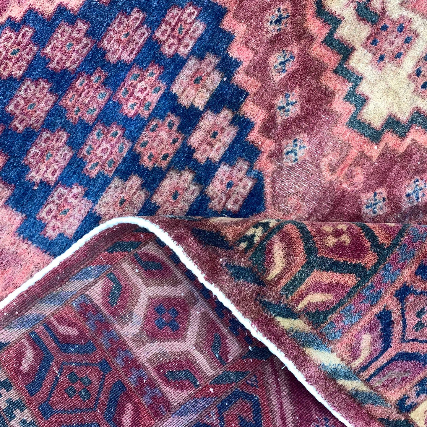 Red and Blue, Pure Wool Antique Khotan Handknotted 5.1x10.3Ft 156x302Cms Area Rug
