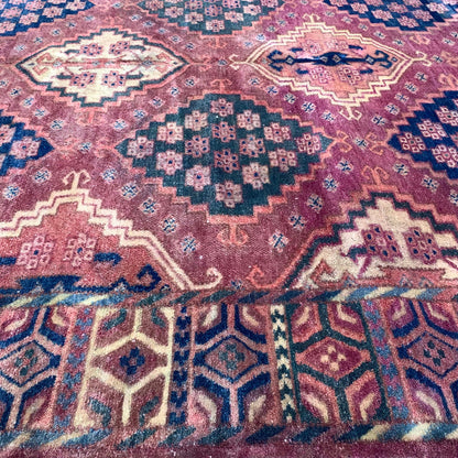 Red and Blue, Pure Wool Antique Khotan Handknotted 5.1x10.3Ft 156x302Cms Area Rug