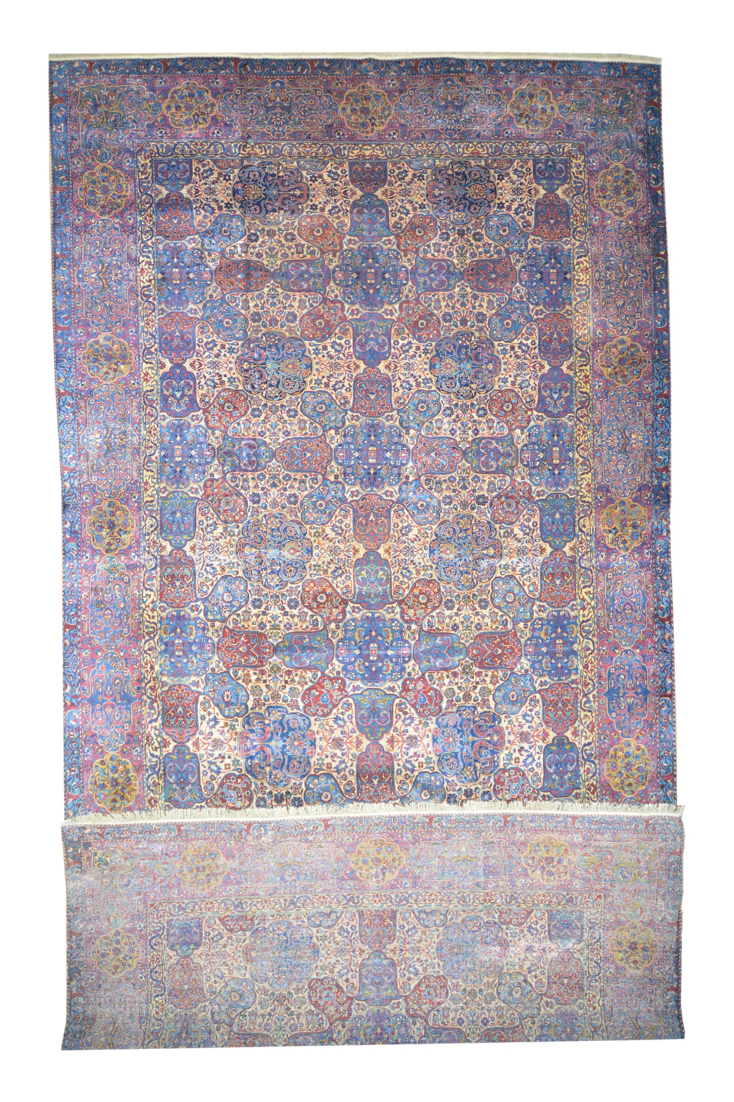 Lavender and Blue, Pure Wool Antique Handknotted 11.10x23.8Ft 360x721Cms Area Rug