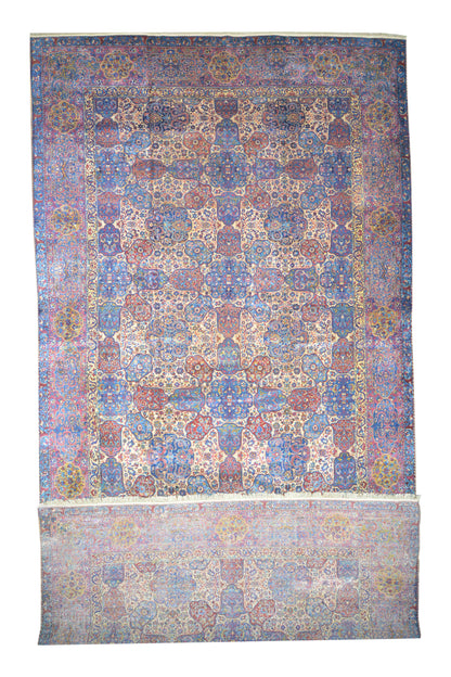 Lavender and Blue, Pure Wool Antique Handknotted 11.10x23.8Ft 360x721Cms Area Rug