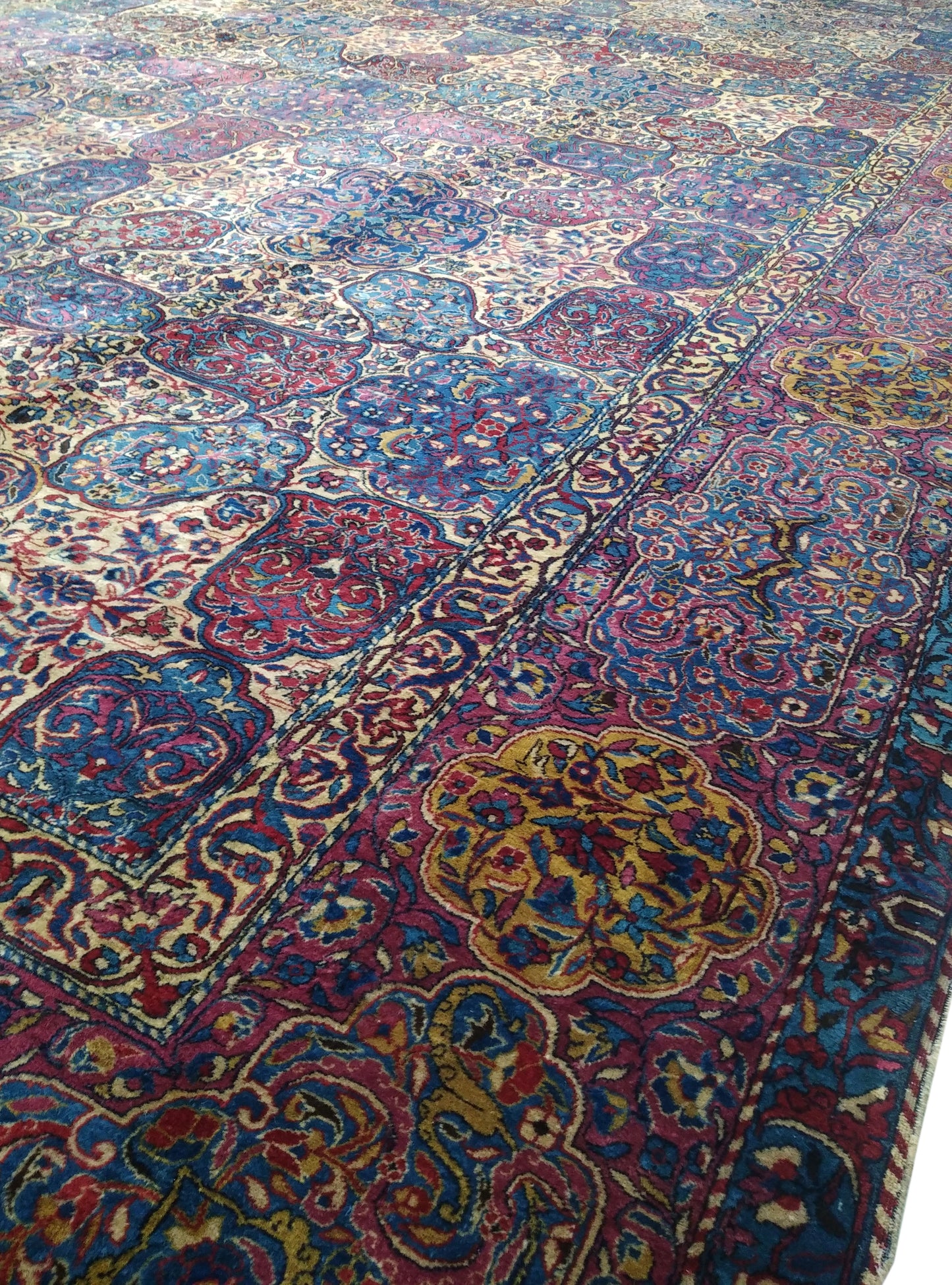 Lavender and Blue, Pure Wool Antique Handknotted 11.10x23.8Ft 360x721Cms Area Rug