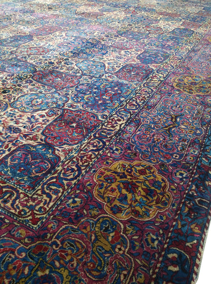 Lavender and Blue, Pure Wool Antique Handknotted 11.10x23.8Ft 360x721Cms Area Rug