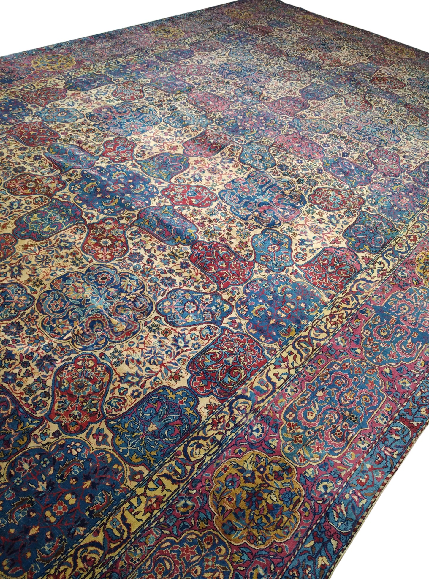 Lavender and Blue, Pure Wool Antique Handknotted 11.10x23.8Ft 360x721Cms Area Rug