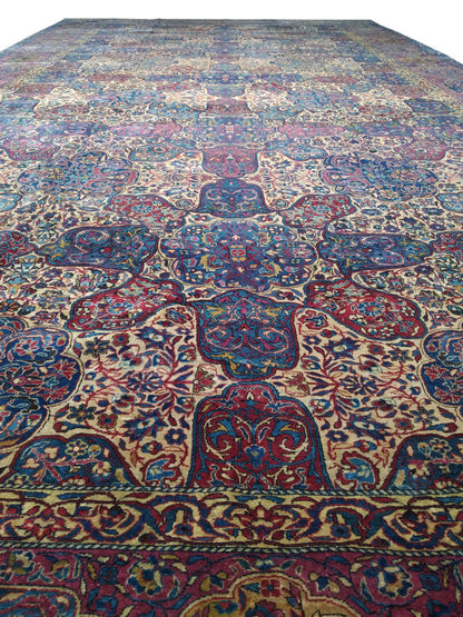 Lavender and Blue, Pure Wool Antique Handknotted 11.10x23.8Ft 360x721Cms Area Rug