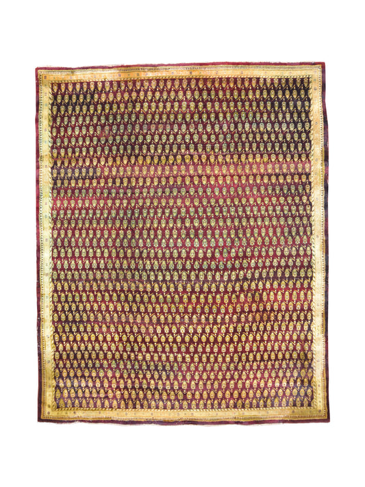 Red and Beige, Pure Wool Antique Khotan Handknotted 7.10x10.3Ft 239x212Cms Area Rug