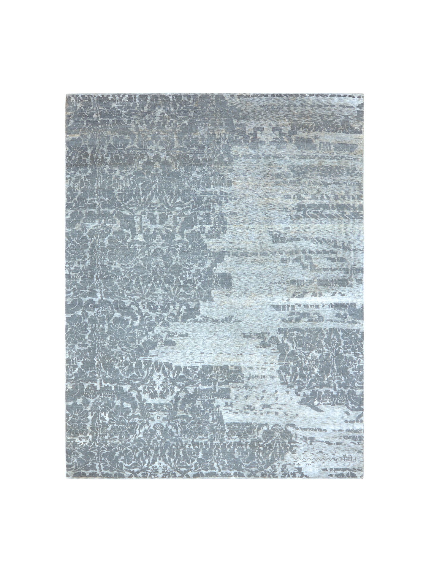 Grey and Silver, Silk and Wool Modern Handknotted 7.9x10.1Ft 240x306Cms Area Rug