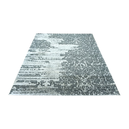 Grey and Silver, Silk and Wool Modern Handknotted 7.9x10.1Ft 240x306Cms Area Rug