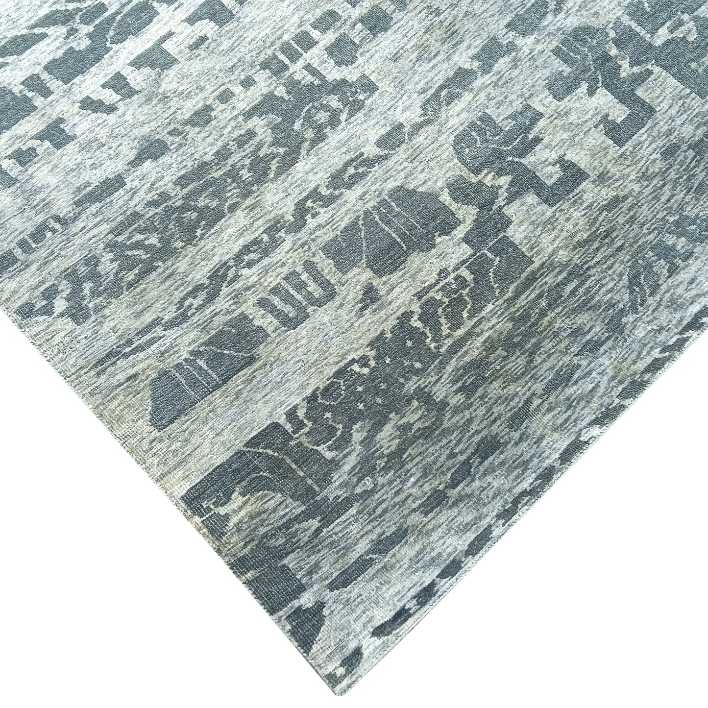 Grey and Silver, Silk and Wool Modern Handknotted 7.9x10.1Ft 240x306Cms Area Rug