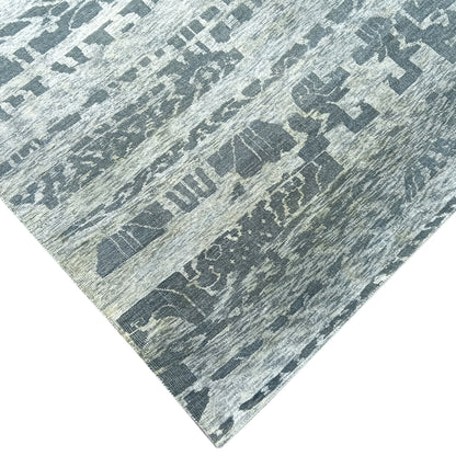 Grey and Silver, Silk and Wool Modern Handknotted 7.9x10.1Ft 240x306Cms Area Rug
