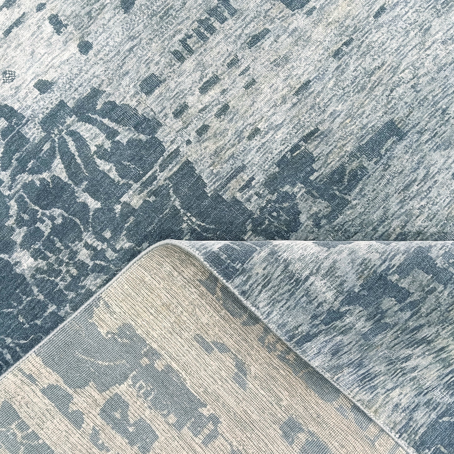 Grey and Silver, Silk and Wool Modern Handknotted 7.9x10.1Ft 240x306Cms Area Rug