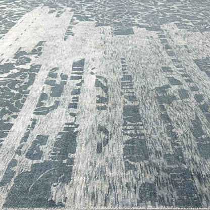 Grey and Silver, Silk and Wool Modern Handknotted 7.9x10.1Ft 240x306Cms Area Rug