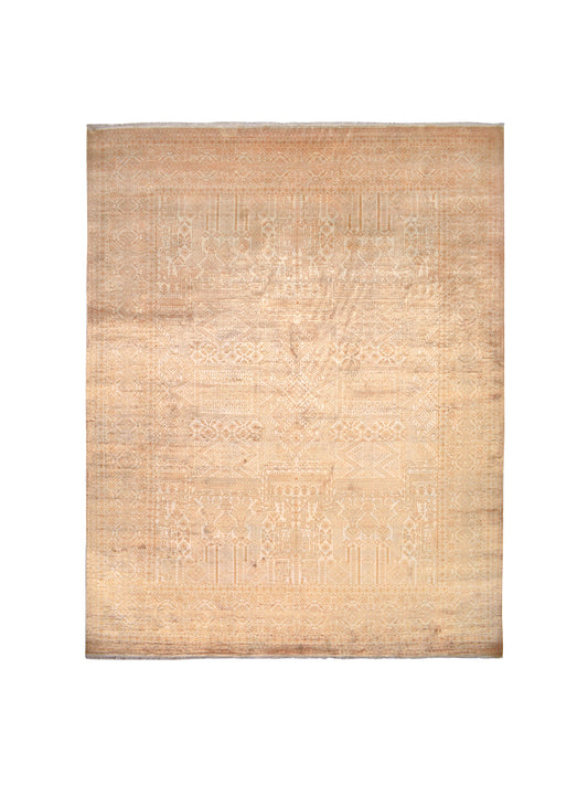 Ivory and Gold Pure Viscose Traditional Handknotted 8.0x10.5Ft 244x314Cms Area Rug