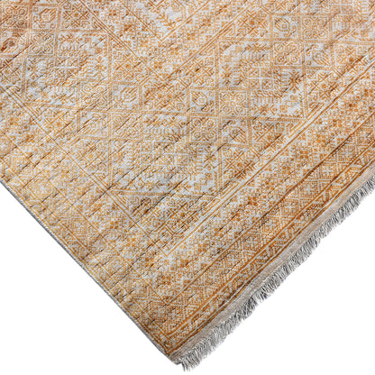 Ivory and Gold Pure Viscose Traditional Handknotted Area Rug