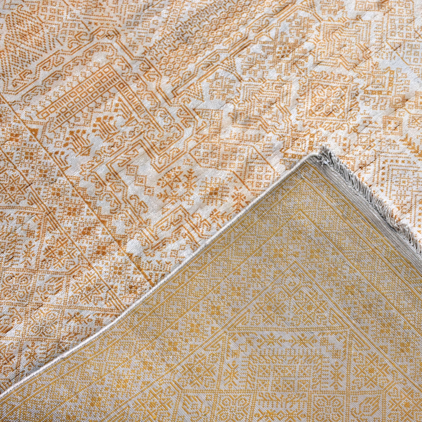 Ivory and Gold Pure Viscose Traditional Handknotted 8.0x10.5Ft 244x314Cms Area Rug